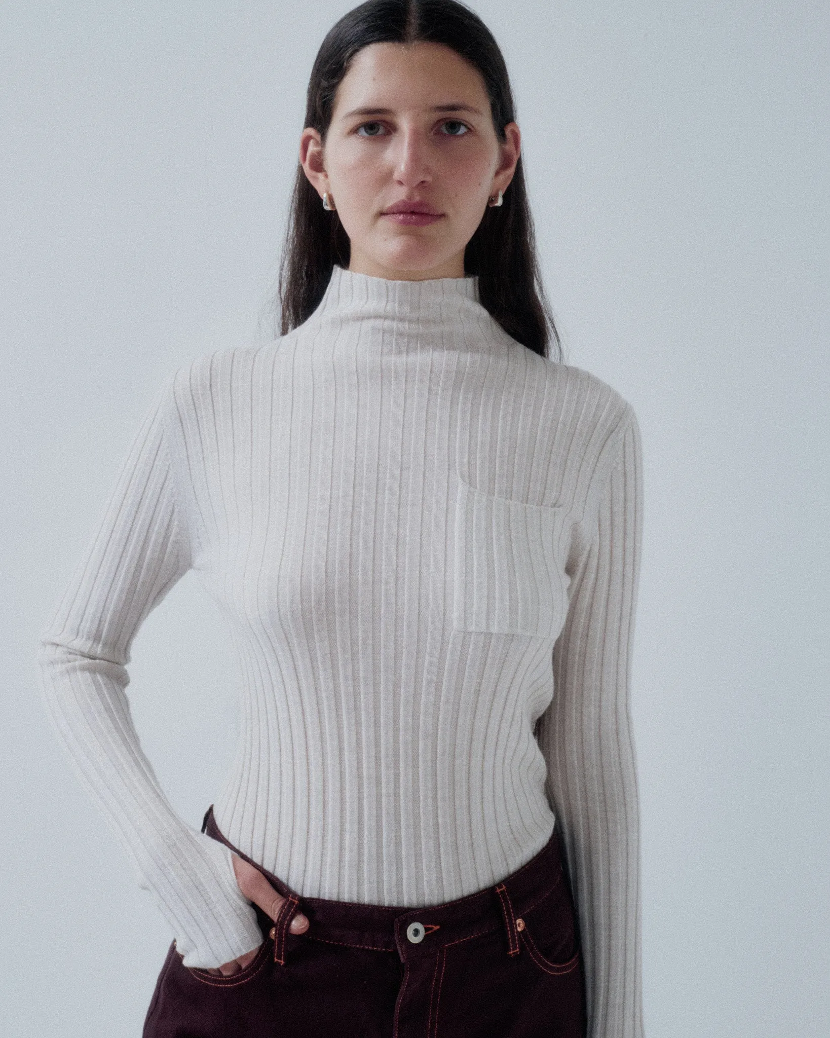 Wide Rib Mockneck in Mist sold by Sayaka Davis