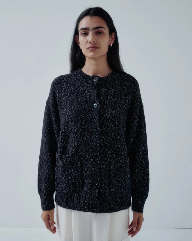 Tweed Yarn Cardigan in Speckled Black made by Sayaka Davis