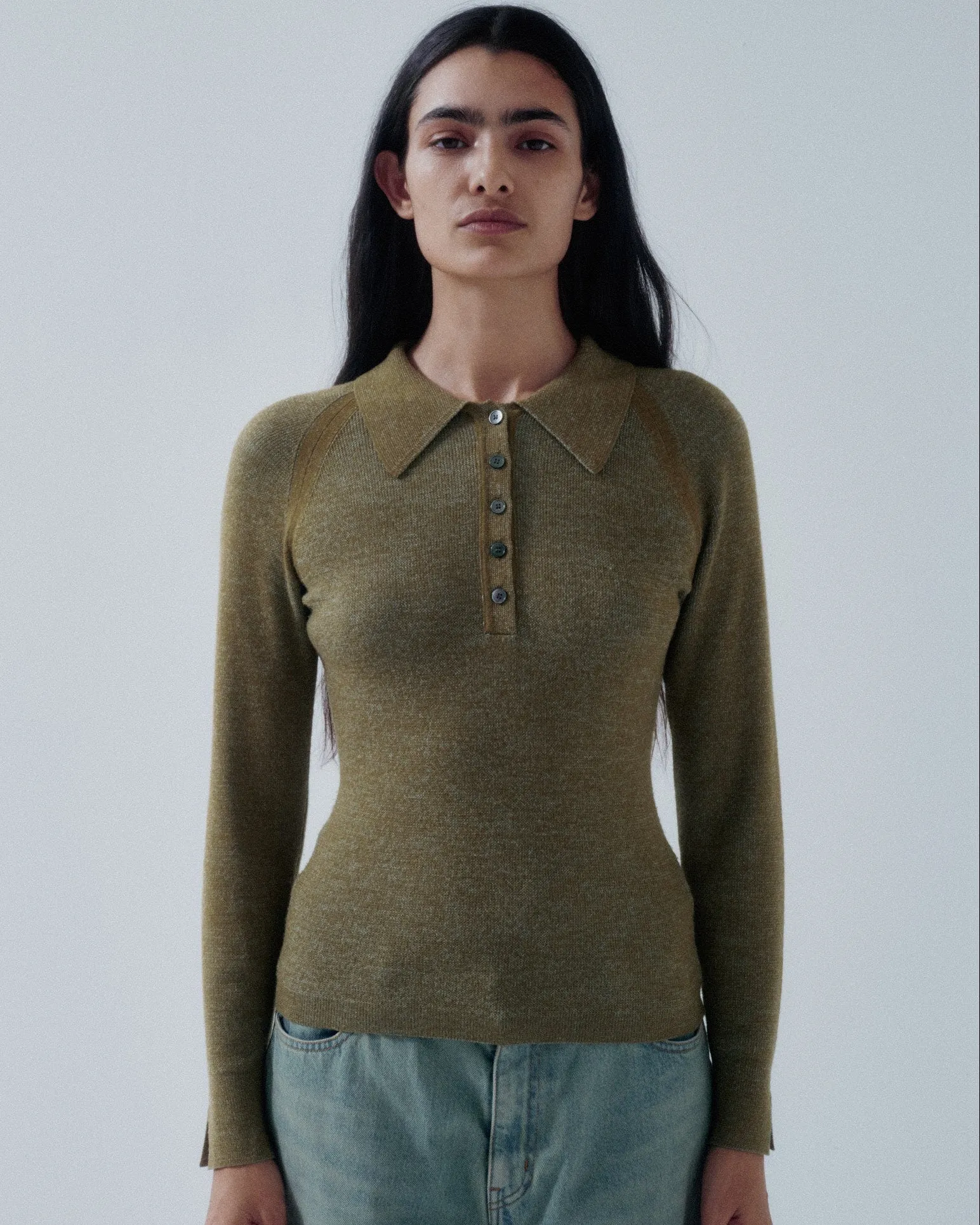 Combo Ribbed Polo in Pickle x Sky Blue sold by Sayaka Davis
