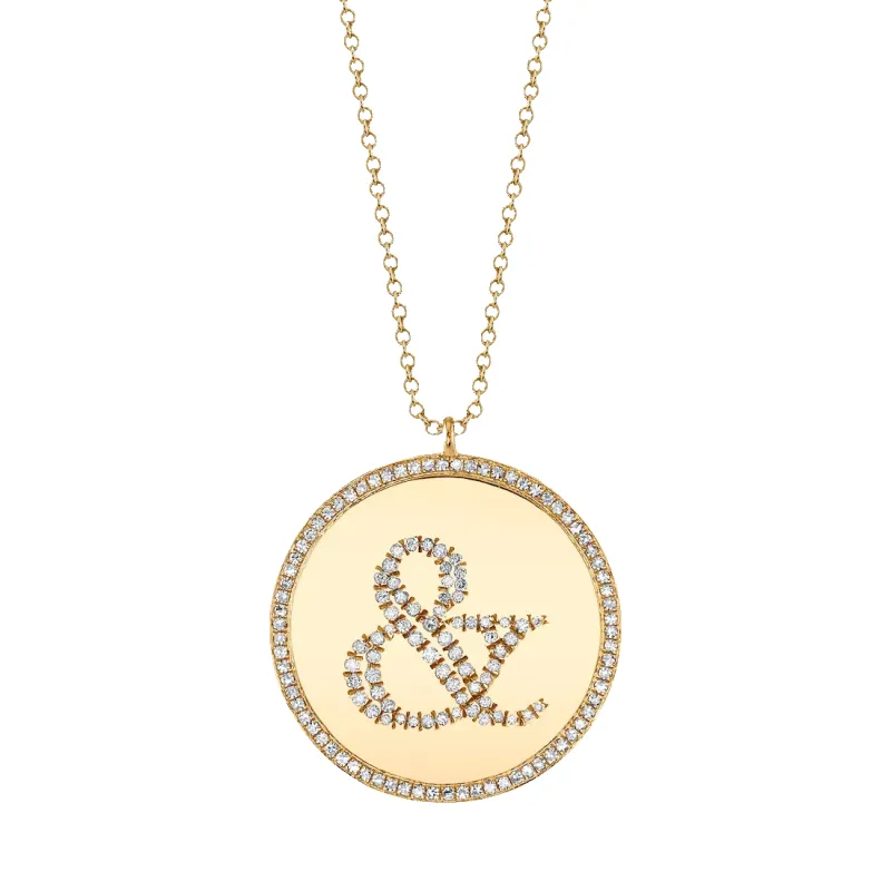 Ampersand Disc Necklace with White Pavé Diamonds sold by Gabriela Artigas