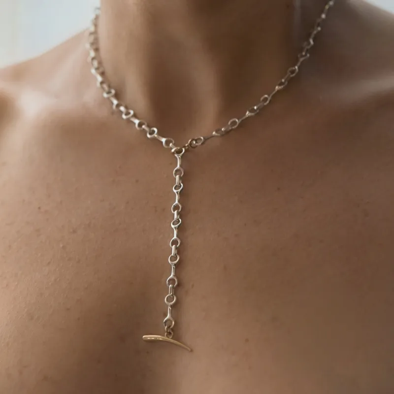 15 MM Two Tone Double Beam Chain Necklace with Tusk Clasp made by Gabriela Artigas