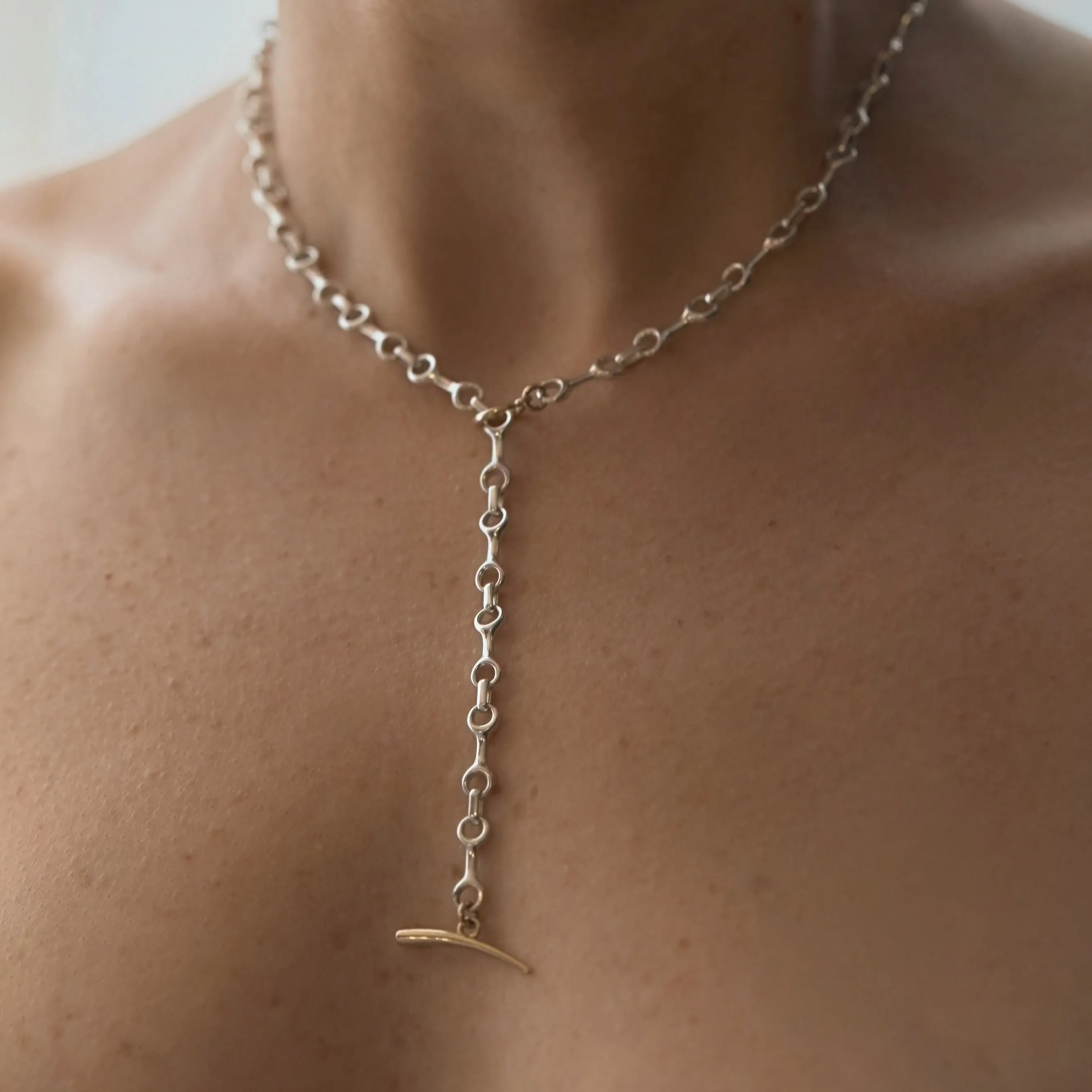 15 MM Two Tone Double Beam Chain Necklace with Tusk Clasp sold by Gabriela Artigas