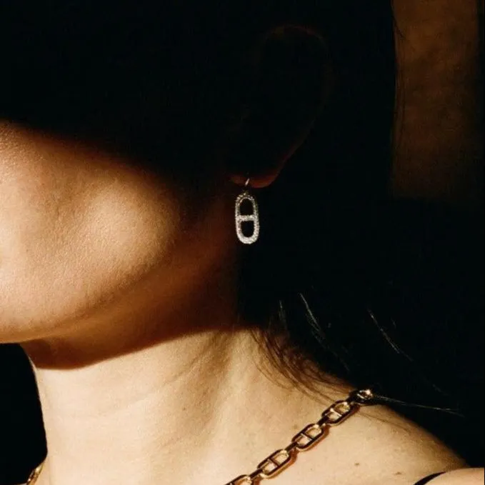 Stirrup Link with White Pave Diamonds Huggie sold by Gabriela Artigas product image thumbnail 2