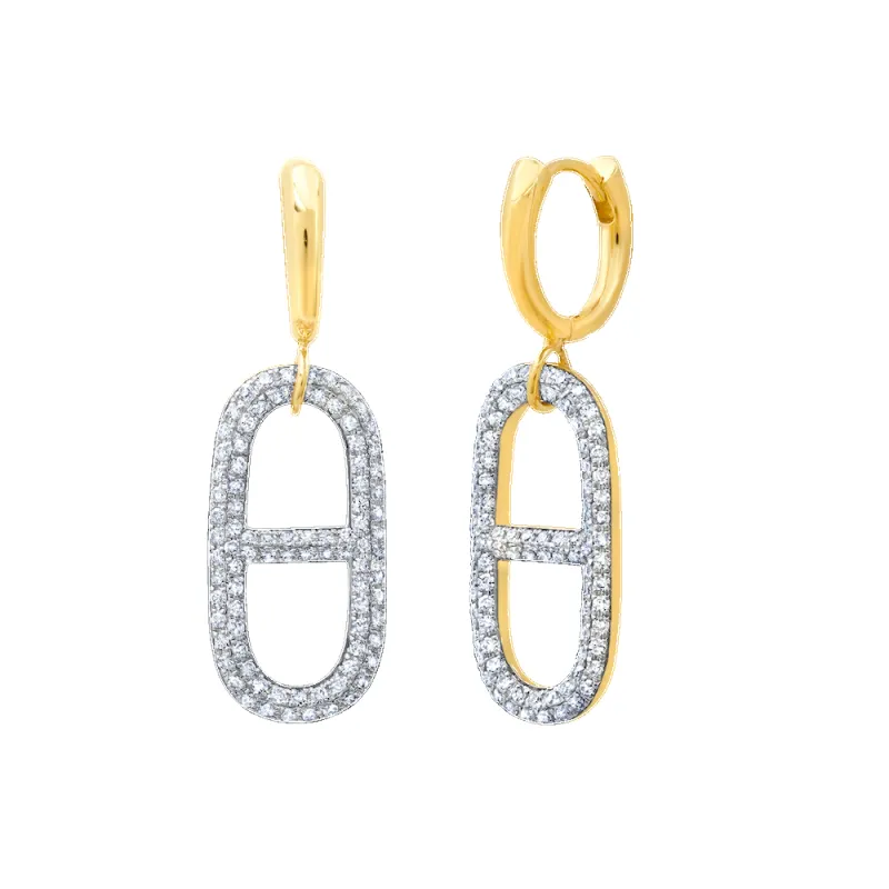 Stirrup Link with White Pave Diamonds Huggie made by Gabriela Artigas