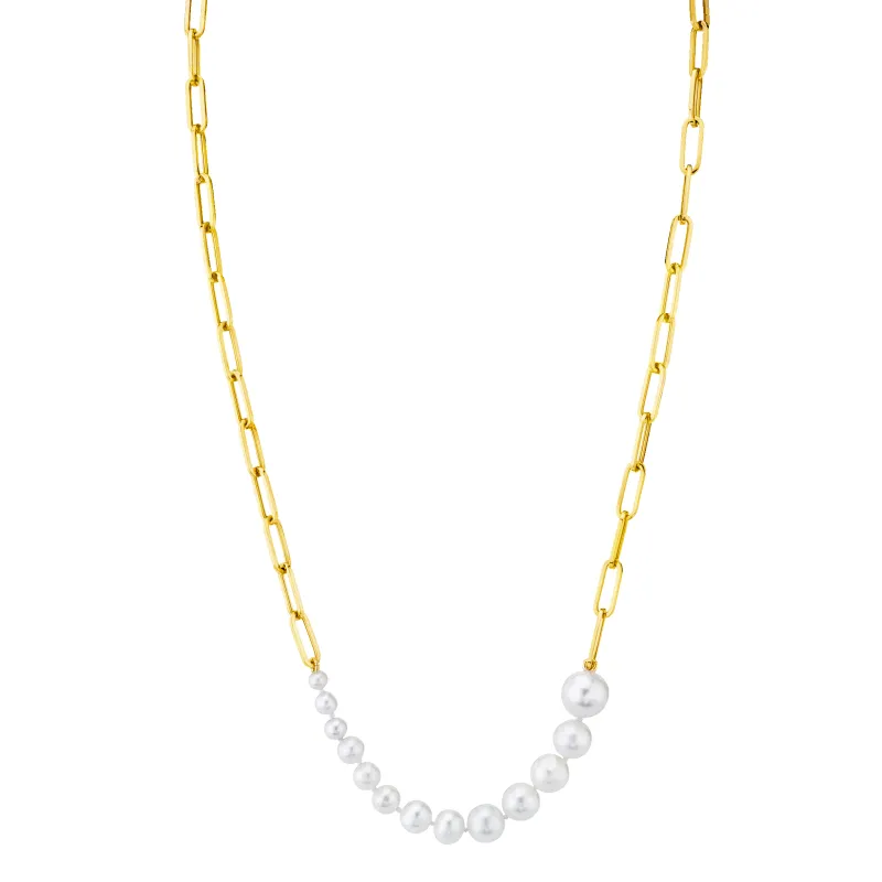 Fine Ascending Pearls Necklace on Rectangular Chain made by Gabriela Artigas