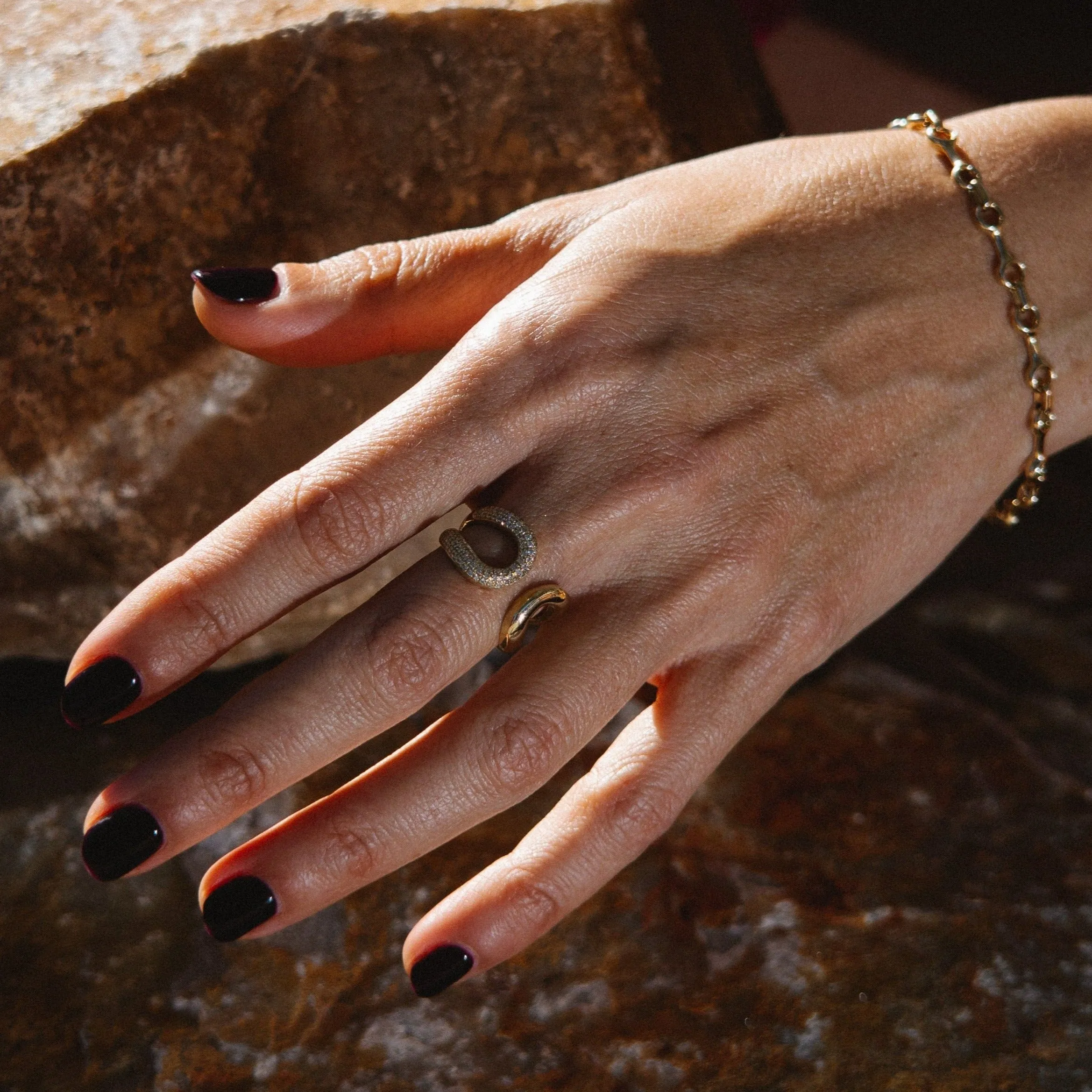 Double Beam Ring with One Side White Pavé Diamonds sold by Gabriela Artigas product image thumbnail 2