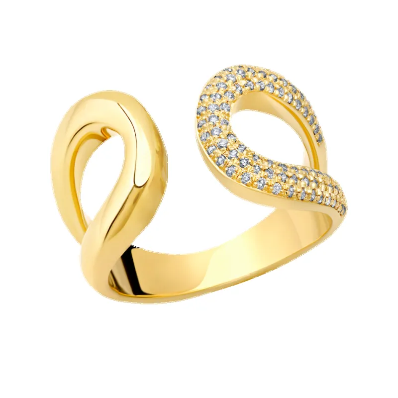 Double Beam Ring with One Side White Pavé Diamonds sold by Gabriela Artigas