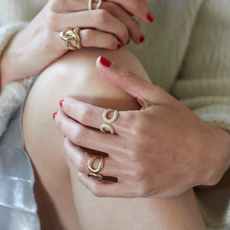 Double Beam Ring with Double Side White Pave Diamonds sold by Gabriela Artigas