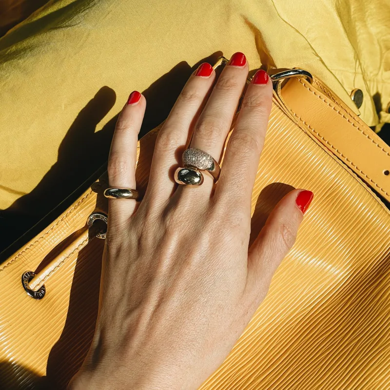 Double Apse Ring with One Side White Pavé Diamonds sold by Gabriela Artigas