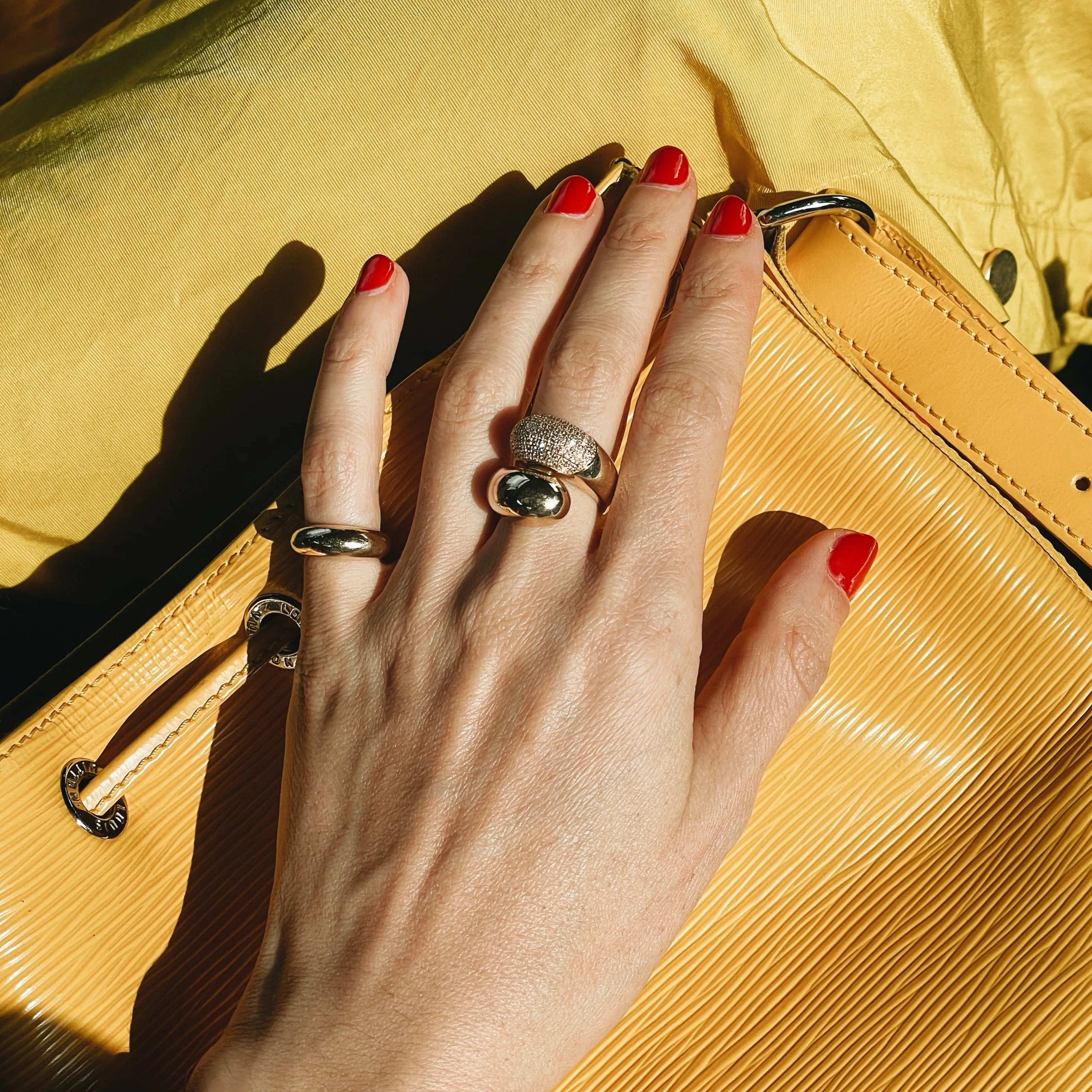 Double Apse Ring with One Side White Pavé Diamonds sold by Gabriela Artigas
