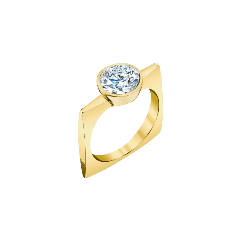 Pilar Square Ring with Round Diamond made by Gabriela Artigas