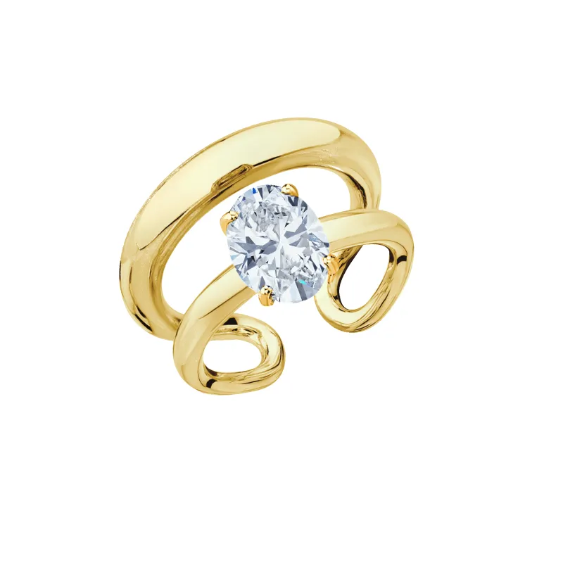 Twin Tusk Ring with Suspended Oval Diamond made by Gabriela Artigas