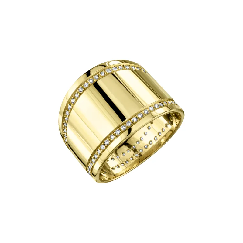 Cigar Band Ring with Double Line White Pavé Diamonds sold by Gabriela Artigas