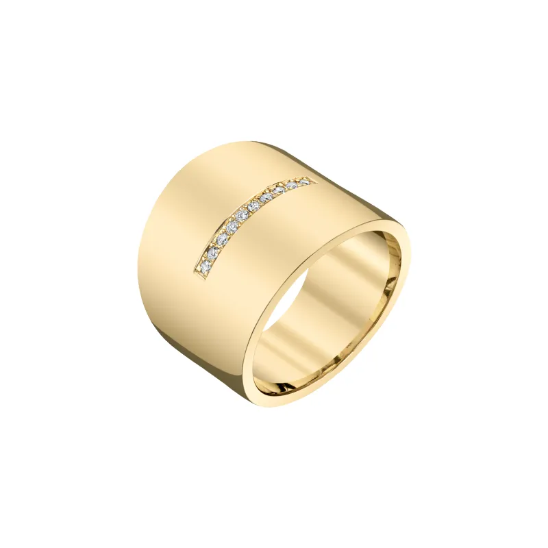 Cigar Band Ring with Row of White Pavé Diamonds sold by Gabriela Artigas