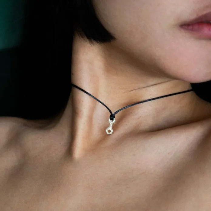 Double Beam Link with White Pavé Diamonds on Cord Necklace sold by Gabriela Artigas product image thumbnail 3