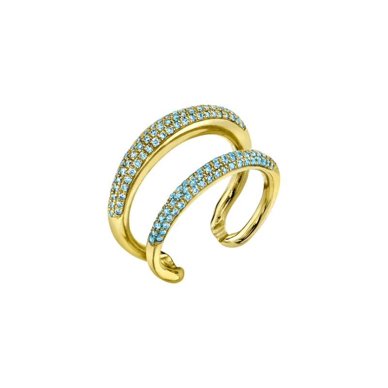 Twin Tusk Ring with Double Pavé Aquamarines made by Gabriela Artigas