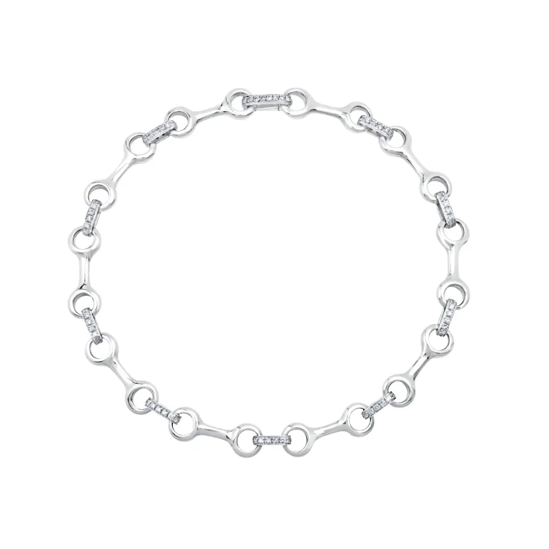 Medium Silver Double Beam Chain Bracelet with Pavé Diamond Connectors made by Gabriela Artigas