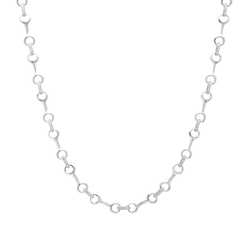 Medium Silver Double Beam Chain Necklace with Pavé Diamond Connectors made by Gabriela Artigas