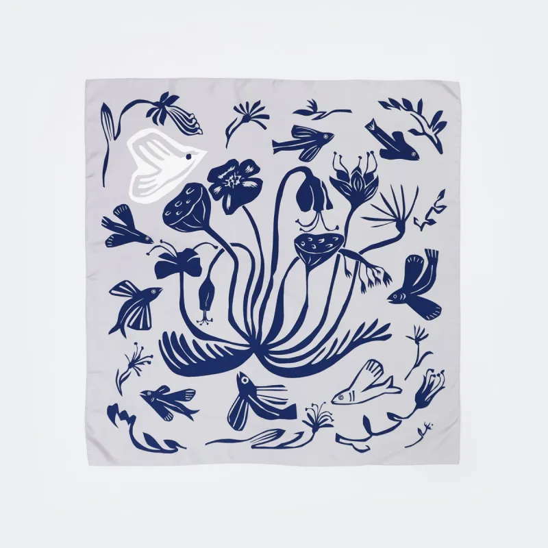 Flying Fish Flying Bird Silk Scarf made by Winona Irene