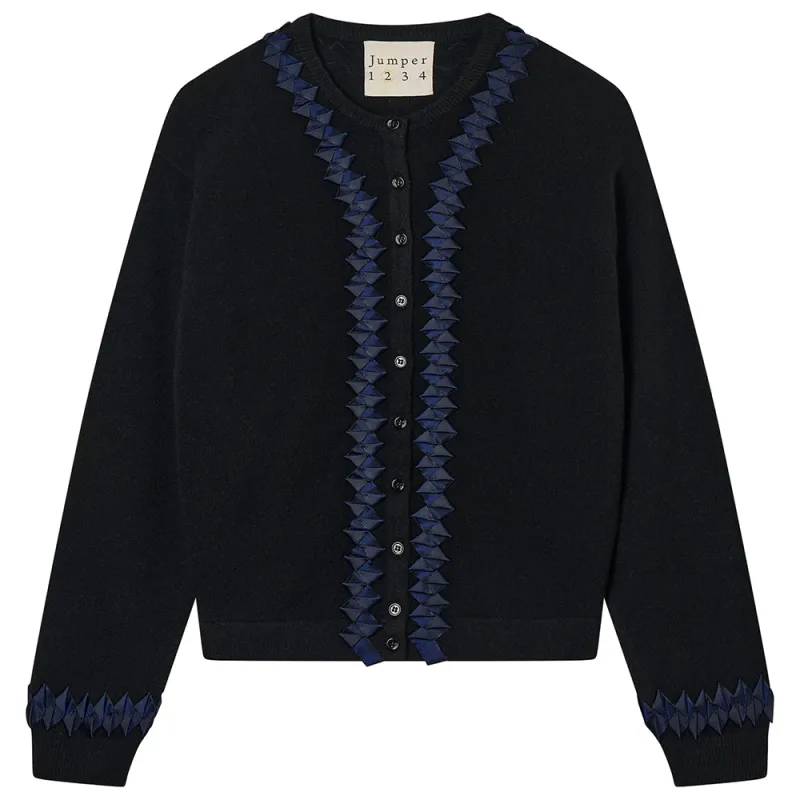 Cashmere Wool Twisted Ribbon Cardigan in Black sold by Jumper 1234