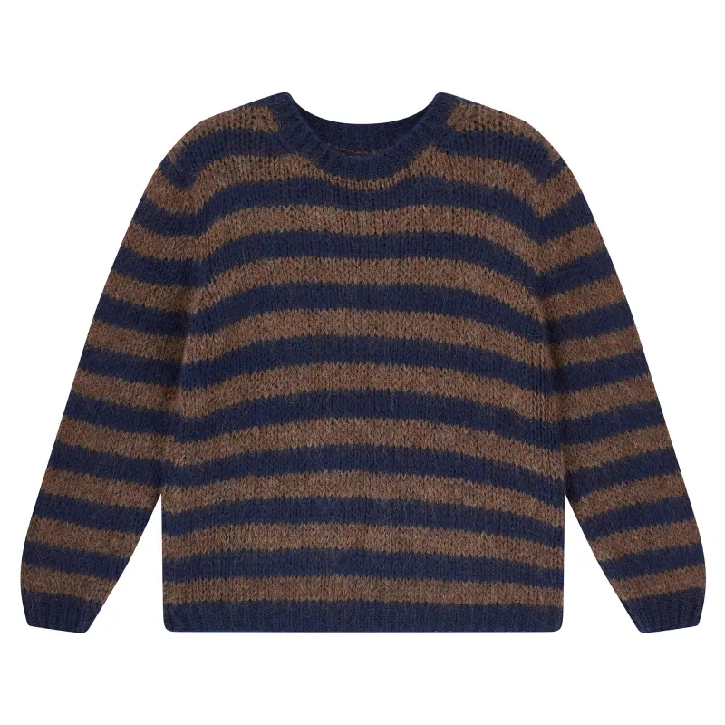 Hand Knit Stripe Crew in Navy and Chocolate sold by Jumper 1234