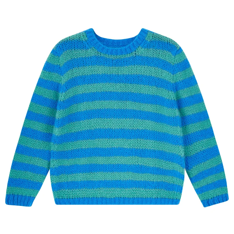 Hand Knit Stripe Crew in Blue and Green sold by Jumper 1234