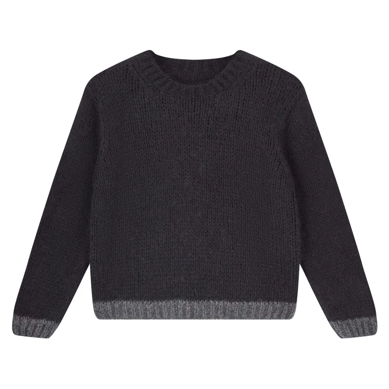 Hand Knit Tipped Crew in Black and Charcoal sold by Jumper 1234