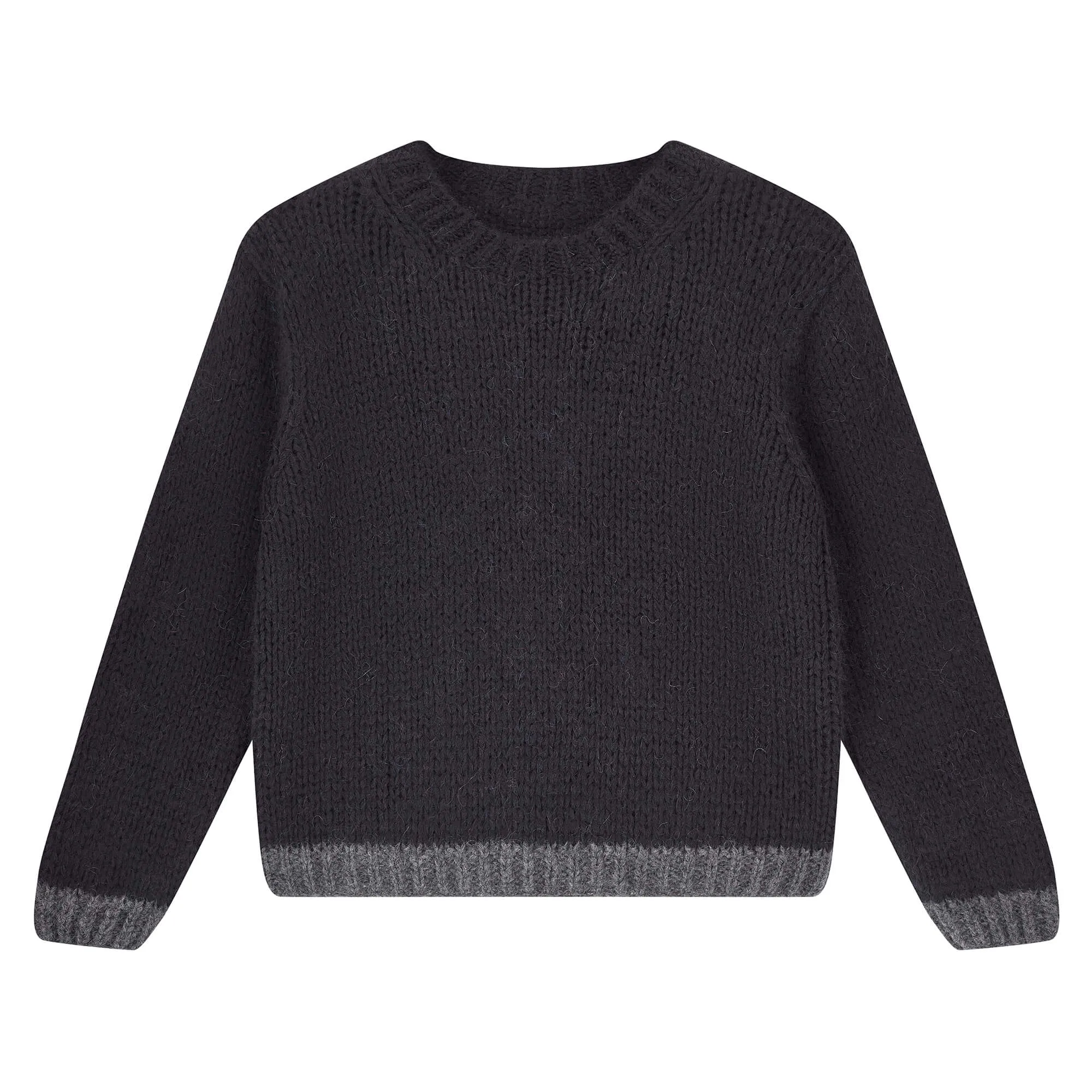 Hand Knit Tipped Crew in Black and Charcoal sold by Jumper 1234