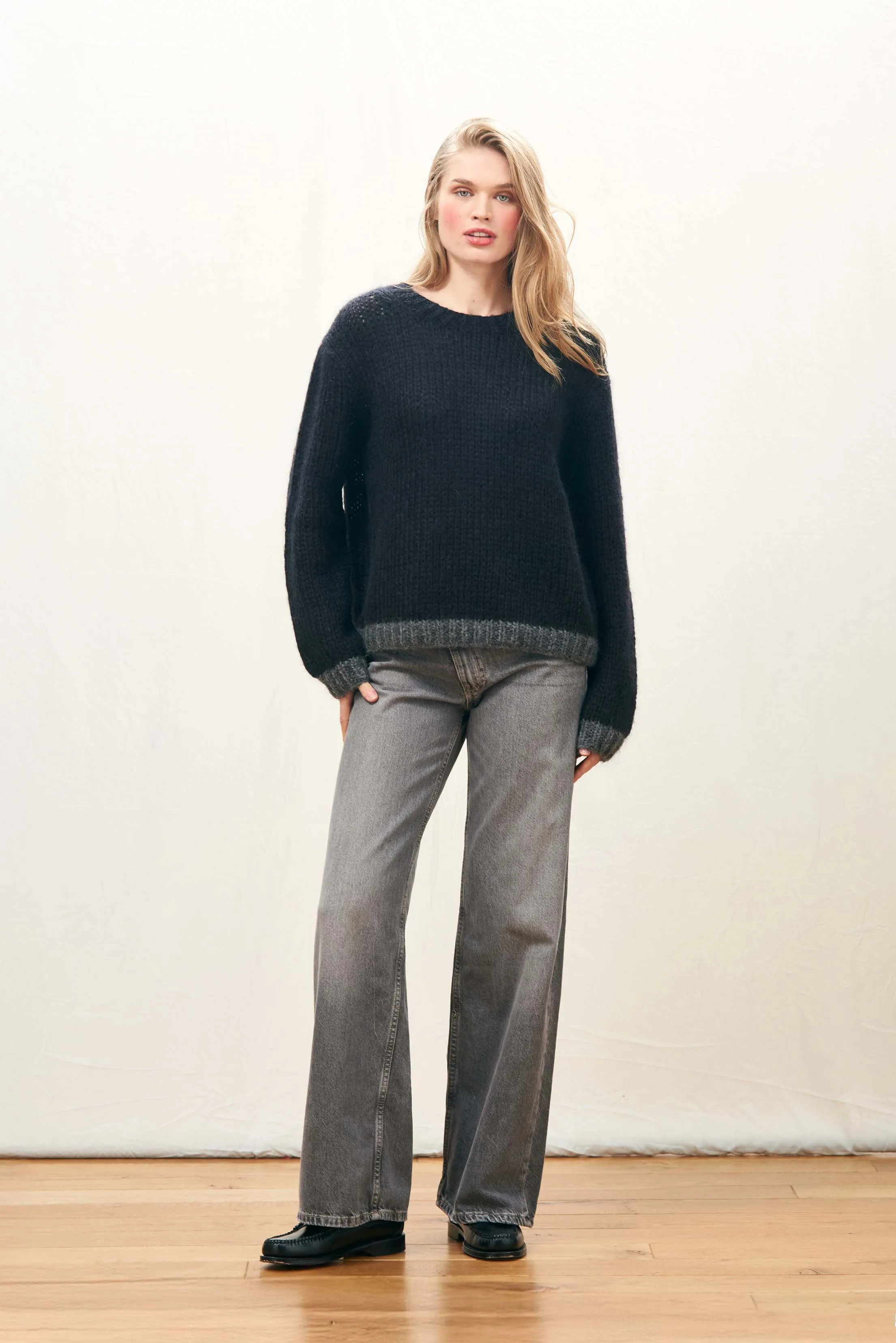 Hand Knit Tipped Crew in Black and Charcoal sold by Jumper 1234 product image thumbnail 2