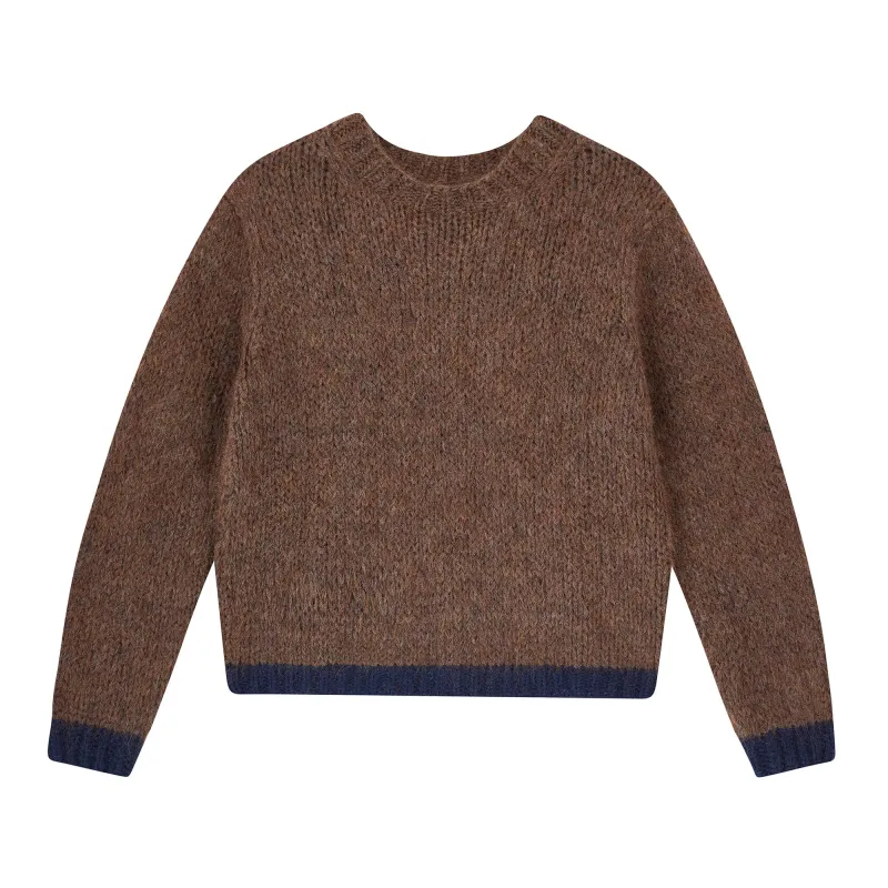 Hand Knit Tipped Crew in Chocolate and Navy made by Jumper 1234