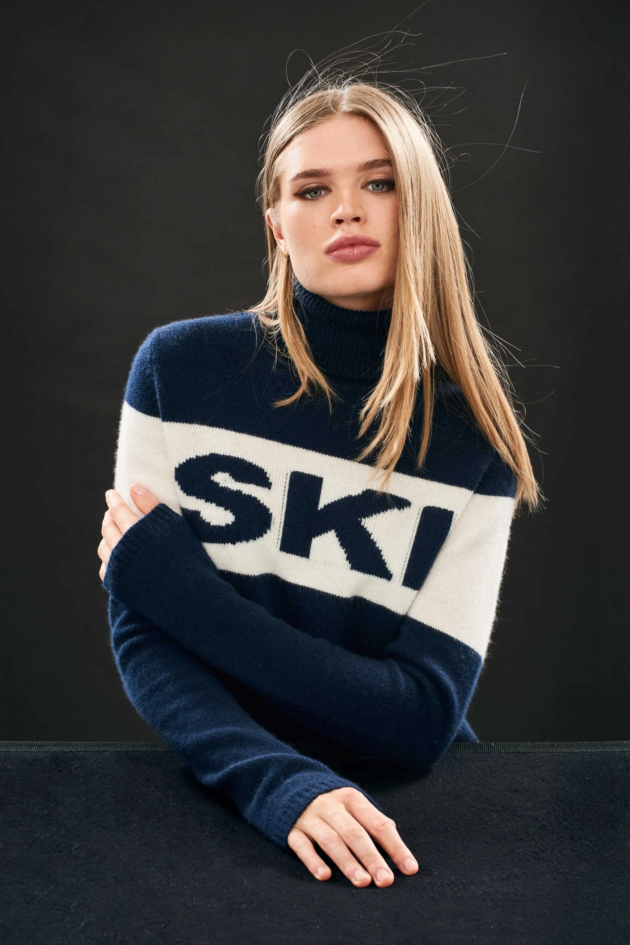 Cashmere Ski Roll Collar in Navy and Cream sold by Jumper 1234 product image thumbnail 2