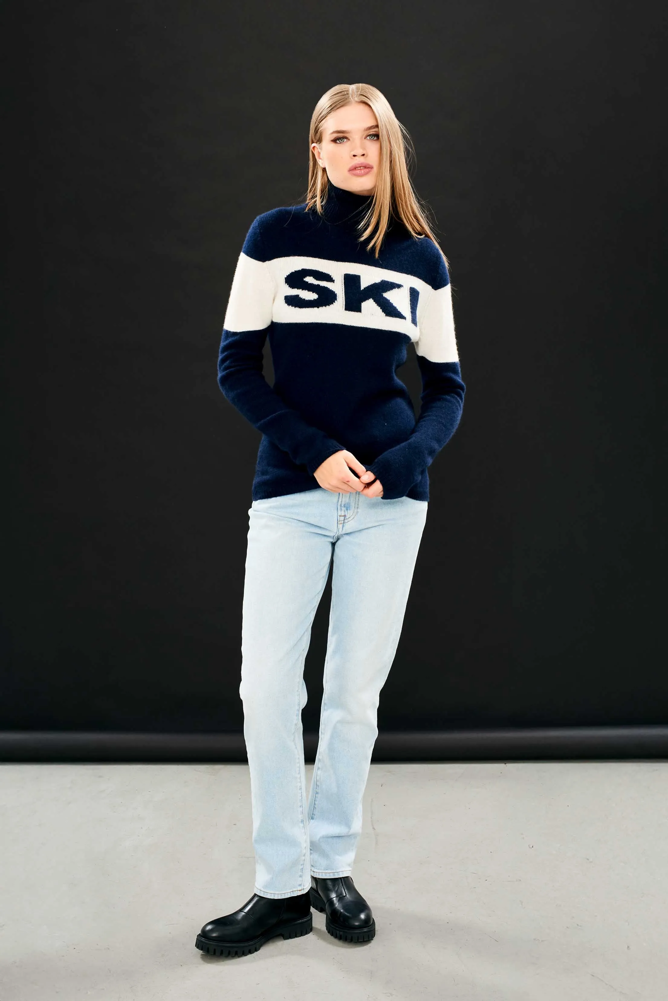 Cashmere Ski Roll Collar in Navy and Cream sold by Jumper 1234 product image thumbnail 3