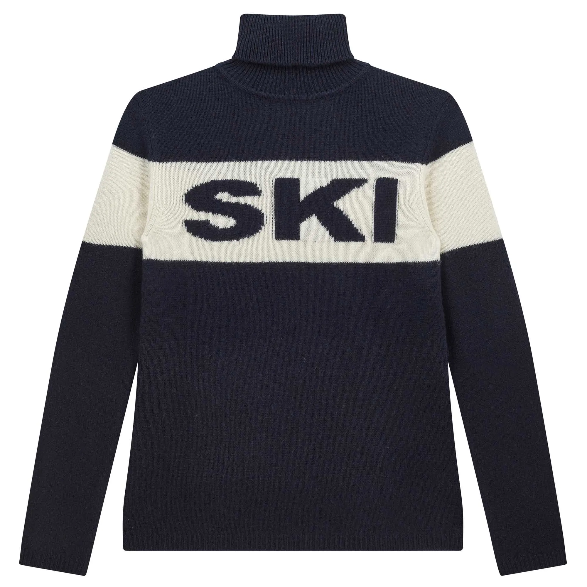 Cashmere Ski Roll Collar in Navy and Cream sold by Jumper 1234