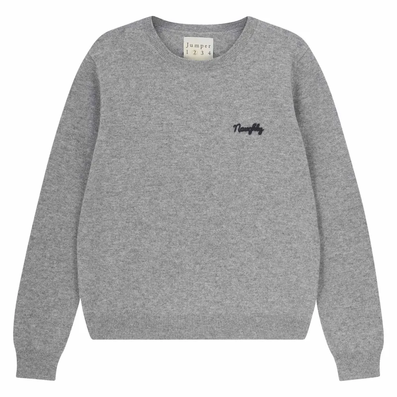 Cashmere Naughty Crew in Mid Grey and Navy made by Jumper 1234