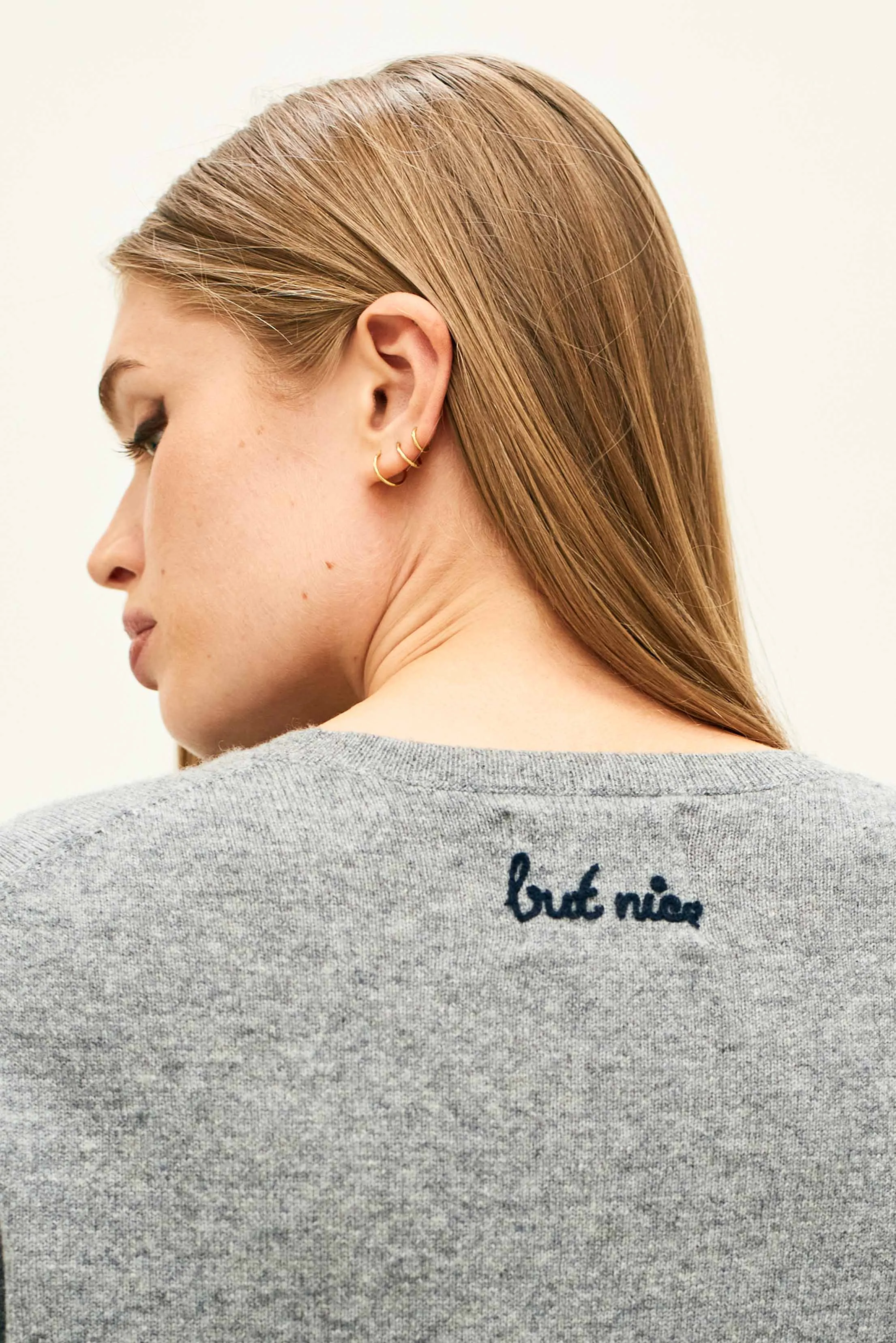 Cashmere Naughty Crew in Mid Grey and Navy sold by Jumper 1234 product image thumbnail 4