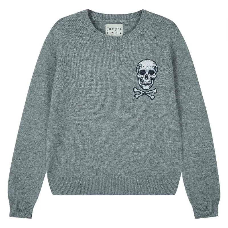 Cashmere Wool Skull Patch Crew in Mid Grey sold by Jumper 1234