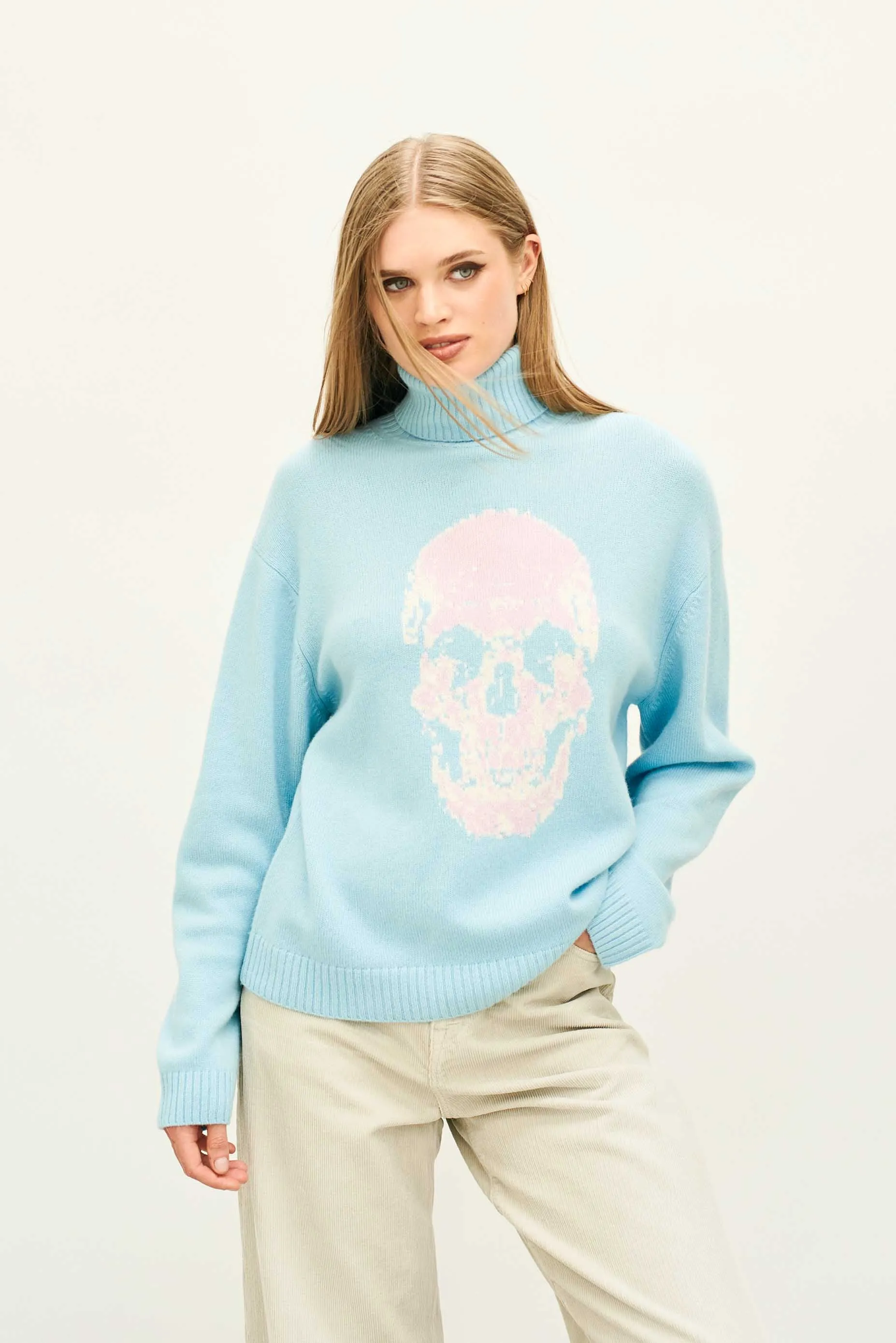 Cashmere Wool Skull Roll Collar in Aqua sold by Jumper 1234 product image thumbnail 2