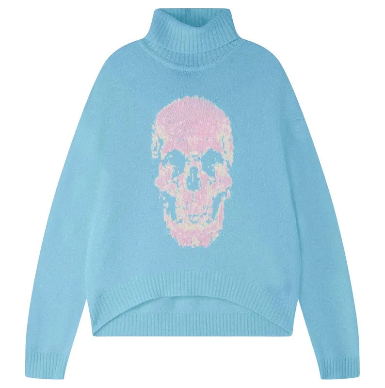 Cashmere Wool Skull Roll Collar in Aqua sold by Jumper 1234