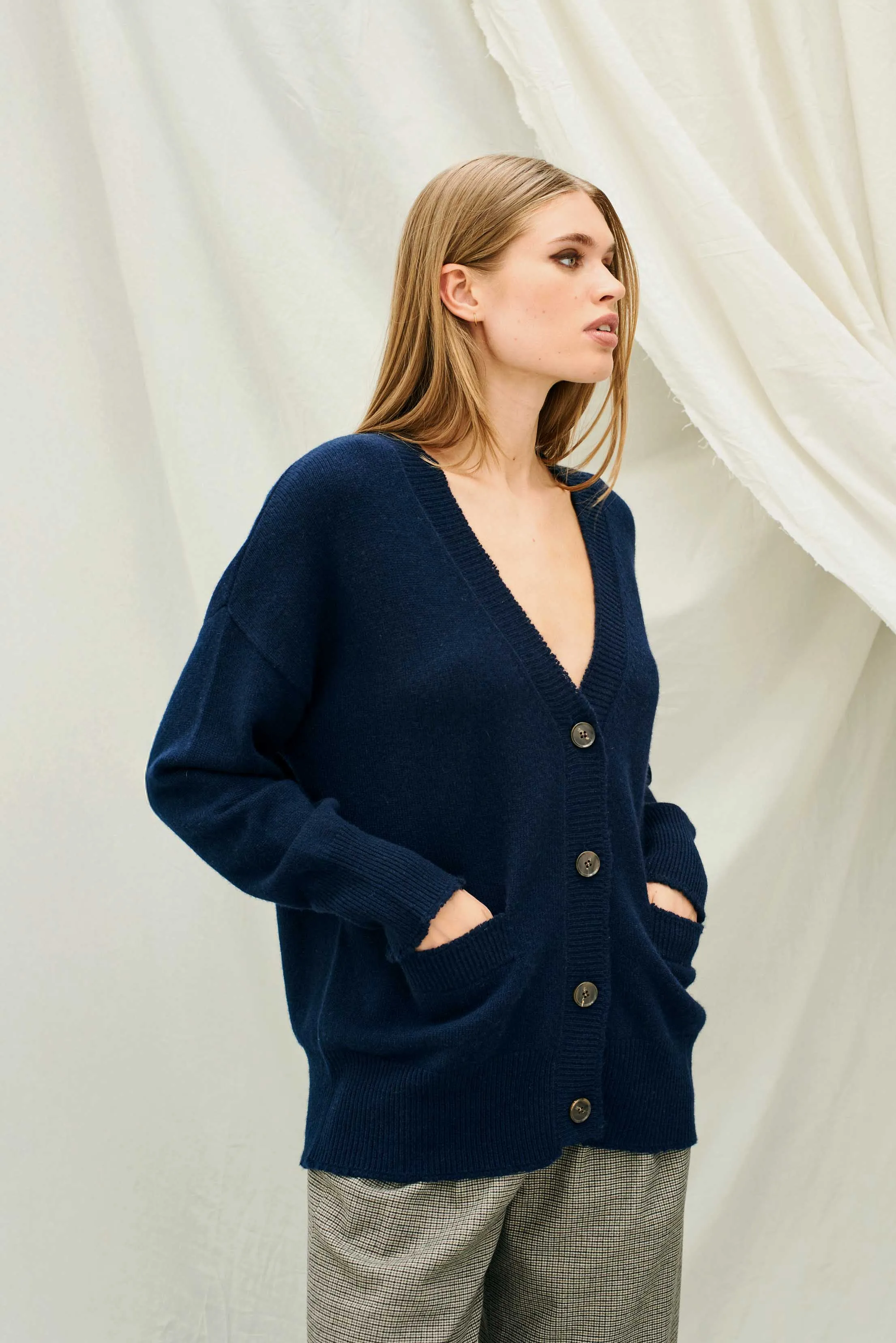 Cashmere Boyfriend Heavy Cardigan in Navy sold by Jumper 1234 product image thumbnail 2