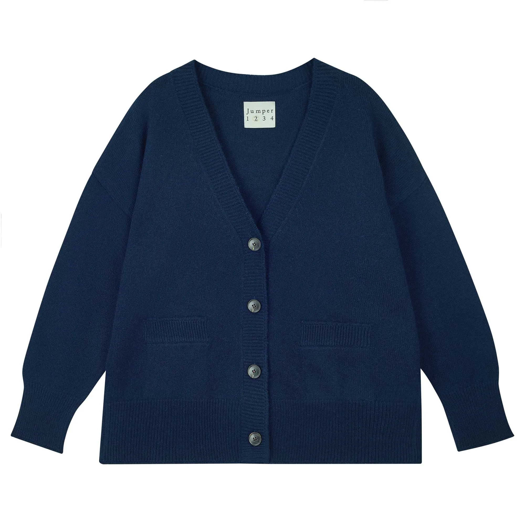 Cashmere Boyfriend Heavy Cardigan in Navy sold by Jumper 1234