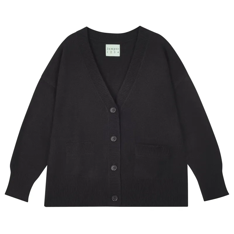Cashmere Boyfriend Heavy Cardigan in Black sold by Jumper 1234