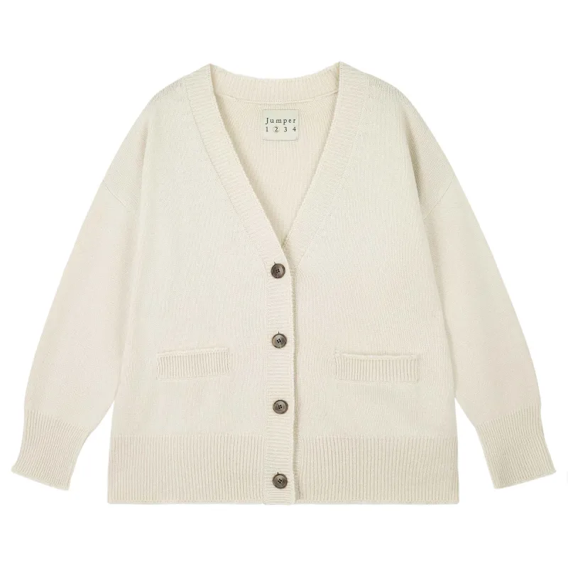 Cashmere Boyfriend Heavy Cardigan in Stone sold by Jumper 1234