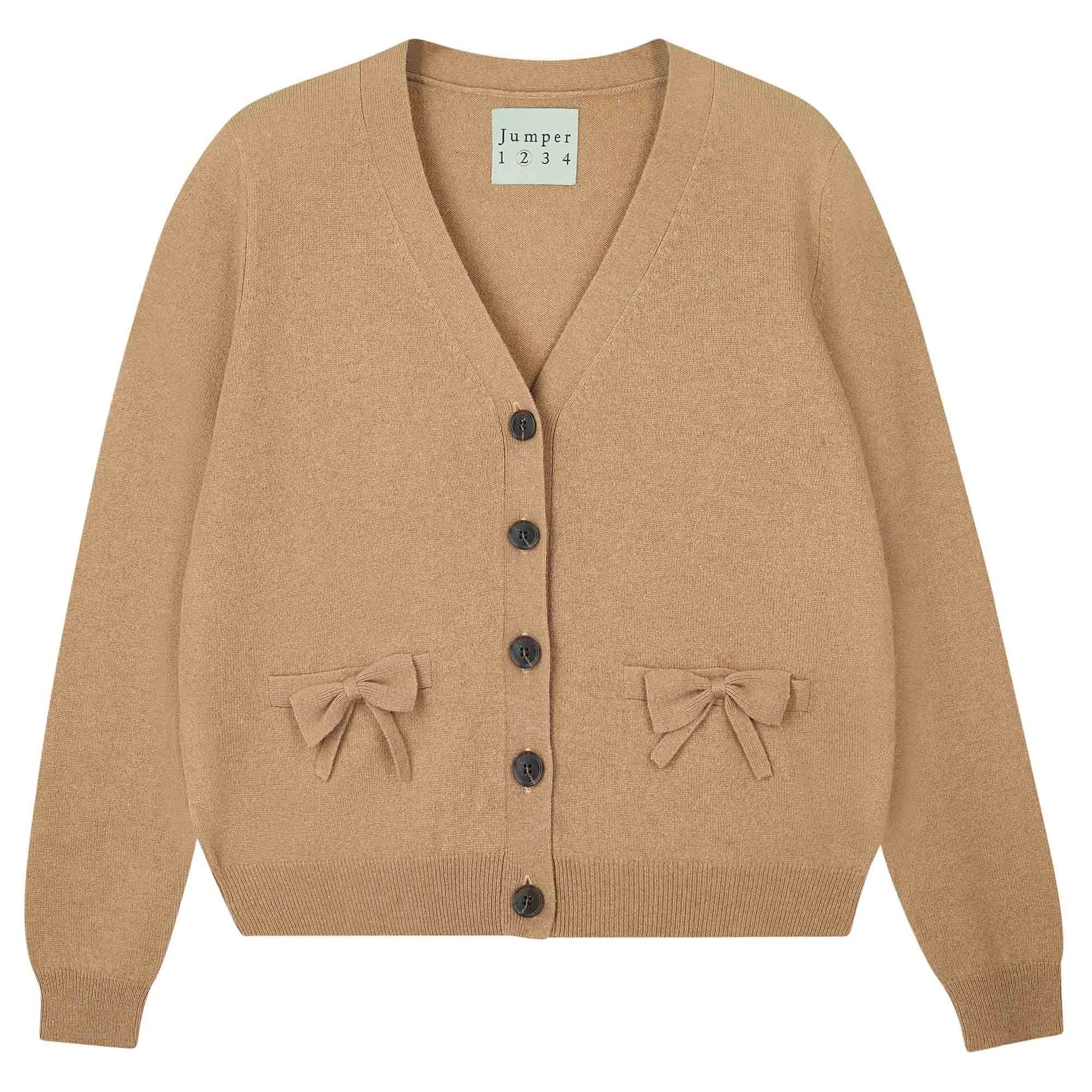 Cashmere Bow Pocket Cardigan in Camel sold by Jumper 1234