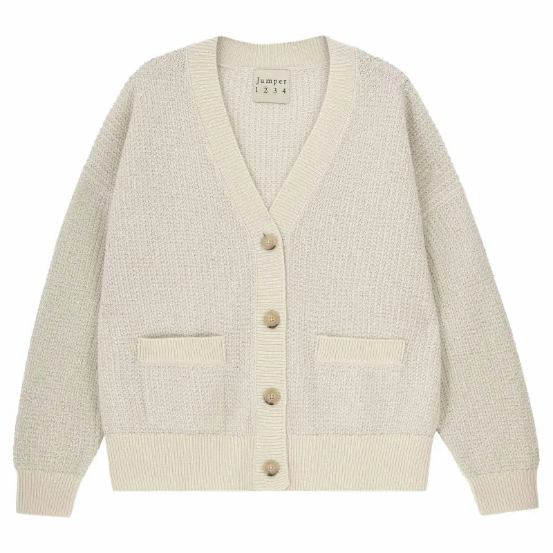 Cashmere Wool Lurex Birdseye Cardigan in Stone-and-Silver sold by Jumper 1234