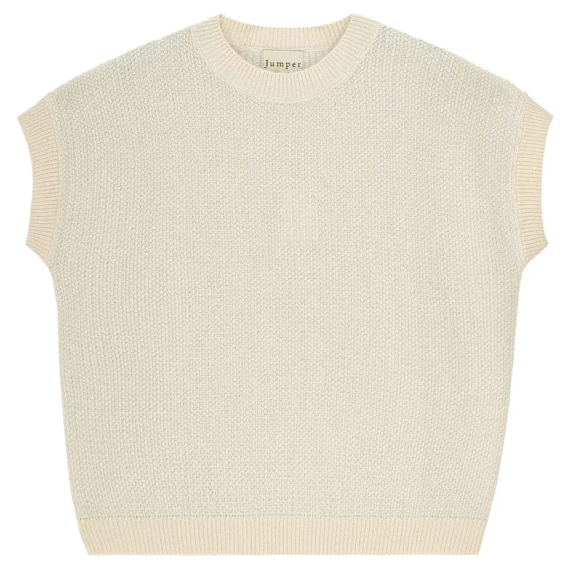 Cashmere Wool Lurex Birdseye Tank in Stone and Silver sold by Jumper 1234