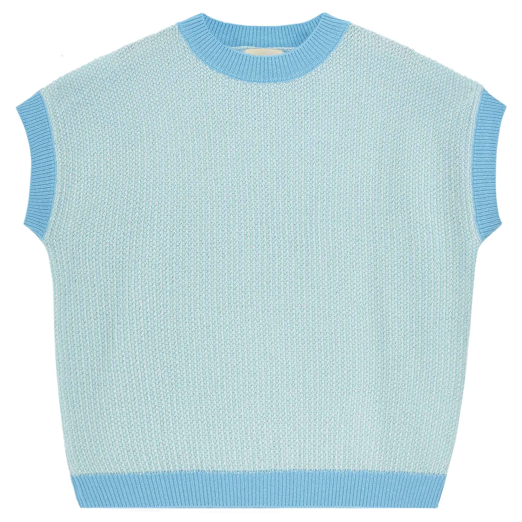 Cashmere Wool Lurex Birdseye Tank in Aqua and Silver sold by Jumper 1234