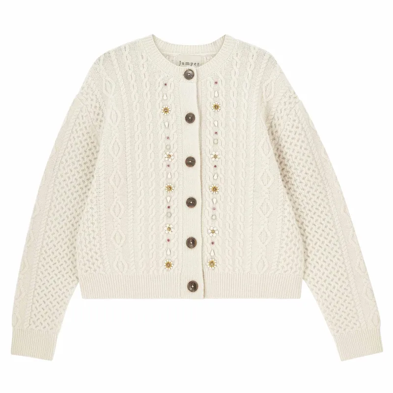 Cashmere Wool Jewel Cable Cardigan in Stone sold by Jumper 1234