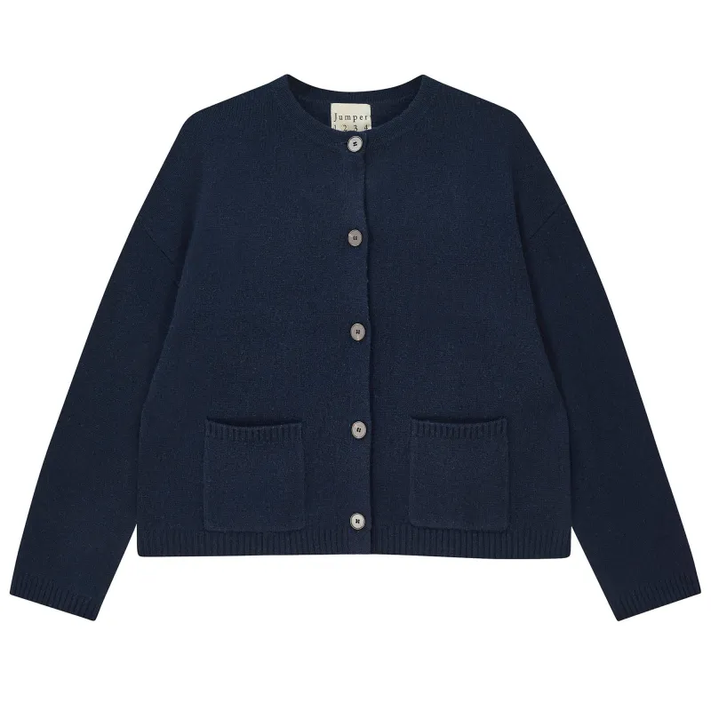 Cashmere Heavy Crew Cardigan in Navy sold by Jumper 1234