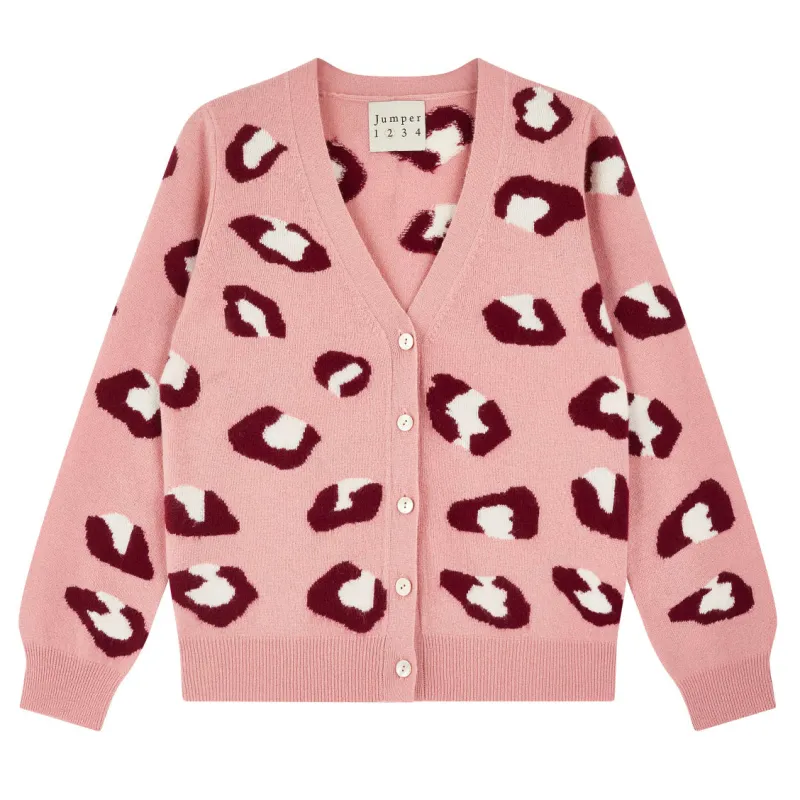 Cashmere Leopard Cardigan in Pink and Burgundy sold by Jumper 1234