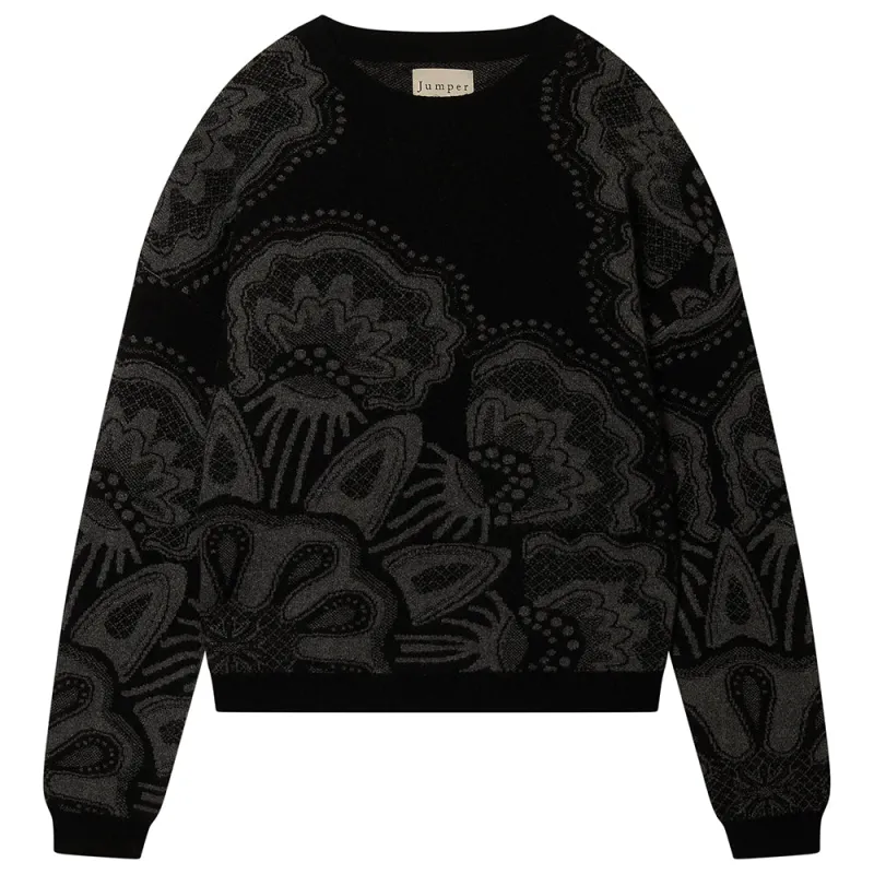 Cashmere Wool Doily Crew in Black and Grey made by Jumper 1234